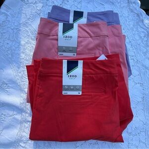 IZOD NEW Golf Shorts 3 set Coral pink purple ladies 14 moisture wicking stretch